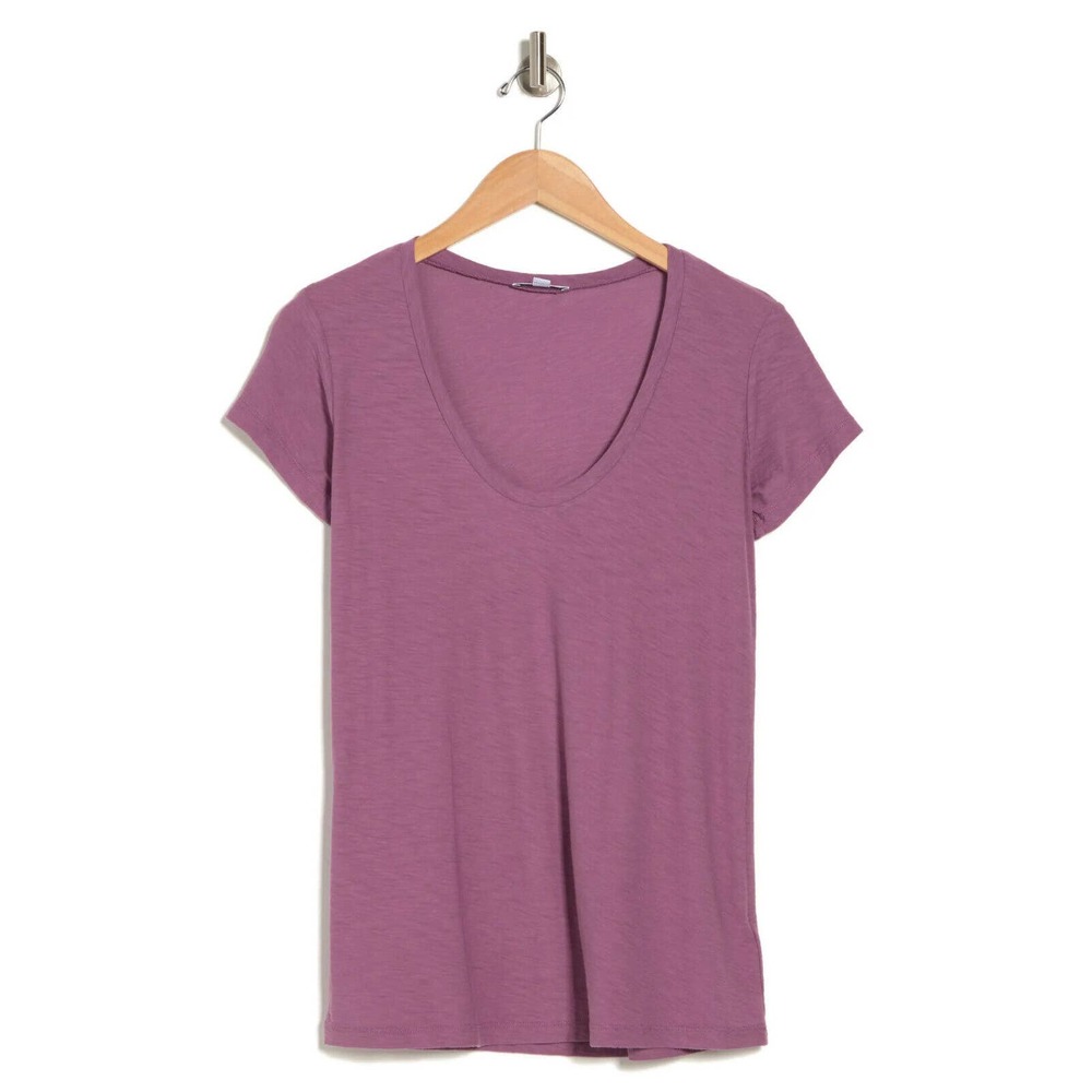 James Perse Women's Deep Scoop Neck Cap Sleeve Tee T-Shirt in Deep Purple